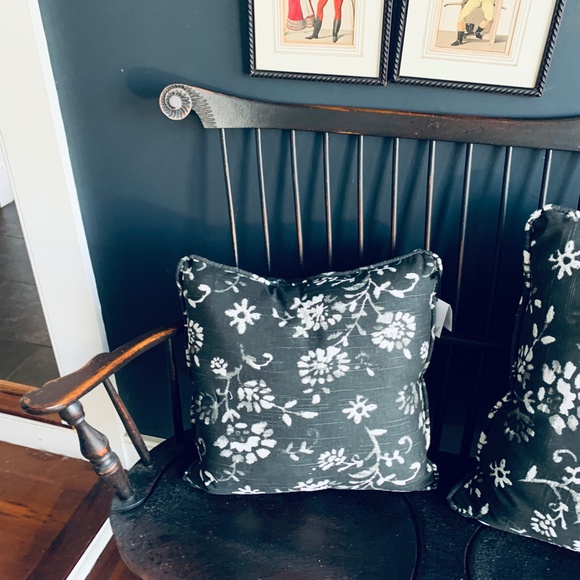 Set of Two (2) Handmade 16" Black Floral Cotton Pillow in  Upholstery Fabric - Picture 3 of 14